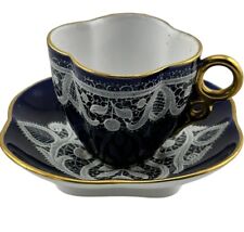 Used, RARE Antique Cobalt Blue/With Real White Lace Porcelain Demi Cup Saucer 1900’s for sale  Shipping to South Africa
