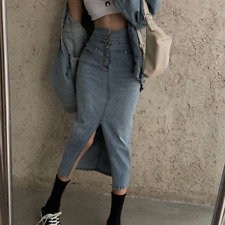 Saia jeans vintage fina feminina fenda frontal comprimento médio cintura alta streetwear comprar usado  Enviando para Brazil