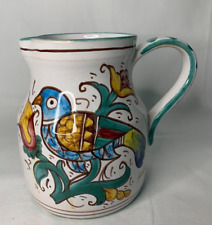 CAFF Gubbio Pottery Water Pitcher Signed Italy Hand Painted Bird Folk Art for sale  Shipping to South Africa