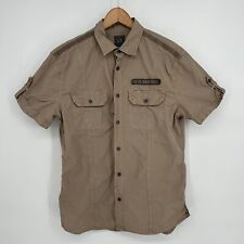Usado, Camisa masculina Armani Exchange marrom média utilitária militar botão para cima manga curta comprar usado  Enviando para Brazil