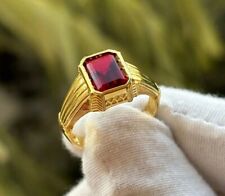 2Ct Emerald Cut Lab-Created Garnet Mens Wedding Ring 14k Yellow Gold Plated for sale  Shipping to South Africa