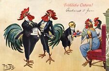 por volta de 1912 Arthur Thiele assinado artista cartão postal de Páscoa, galinhas antropomórficas comprar usado  Enviando para Brazil