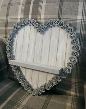 Wooden Rustic Heart Shelf Shabby Chic Grey Home Decor Grey Roses, used for sale  BASILDON
