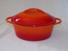 CAST IRON CASSEROLE POT WITH LID AND HANDLES HEAVY CAST COOKING POT ORANGE , used for sale  Shipping to Ireland
