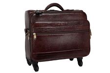 CBROWN Leather Laptop Roller Cases Suitcase Cabin Trolley Bags 4 Wheels 18 Inch for sale  Shipping to South Africa