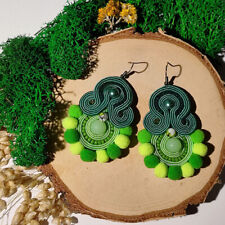 Fiore - green soutache handmade earrings with pompoms na sprzedaż  PL