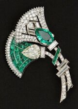 Vintage Art Deco Platinum Plated Emerald Pear Cut Emerald Women's Brooch Pin for sale  Shipping to South Africa