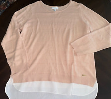 Womens Size Large Calvin Klein Peach Knit Top / Blouse ~ White Trim ~ Careeer, used for sale  Shipping to South Africa