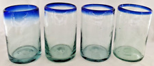 4 copos de bolha mexicanos soprados à mão com aro azul cobalto A comprar usado  Enviando para Brazil