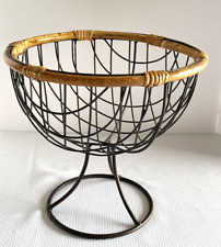 Wire Fruit Display Basket Black Round Wood   with Pedestal for sale  Shipping to South Africa