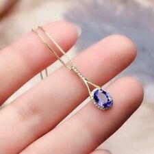 2.50Ct Oval Cut Blue Tanzanite Halo Pendant 14K Yellow Gold Finish Free Chain, used for sale  Shipping to South Africa