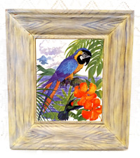 VTG Guy Harvey PARROT Framed CERAMIC TILE 16 x 14 TROPICAL BIRD Hummingbird ART for sale  Shipping to South Africa