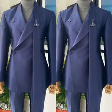 Traje de moda azul marino de 2 piezas para hombre chaqueta pantalón con accesorios hechos a medida segunda mano  Embacar hacia Argentina