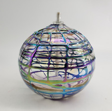 Stewart Abelman 1994 Glass Blown Oil Lamp Iridescent Threading, used for sale  Shipping to South Africa