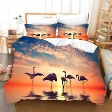 Sunset Pink Flamingo Seaside Duvet Quilt Cover Pillowcase Double Bedding Set for sale  Shipping to South Africa