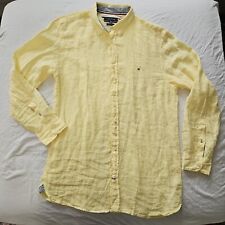 Usado, Camisa masculina Tommy Hilfiger 100% linho XL amarela manga longa botão para baixo slim fit comprar usado  Enviando para Brazil