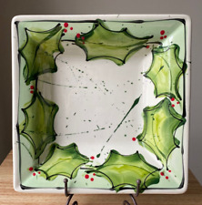 DONNA TOOHEY ANNAPOLIS POTTERY 12" Square Green Red Holly Bowl - EUC for sale  Shipping to South Africa