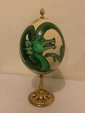 Unique Hand Painted Ostrich Egg of a Dragon Signed Lorna Mounted, used for sale  Shipping to South Africa