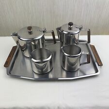 Vintage Stainless Steel Tea Coffee Set Wood Handles 5 Piece for sale  Shipping to South Africa
