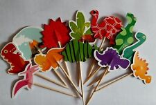 12 X Dinosaur Cupcake Picks Cake Toppers Boy Birthday Flag Party Decoration Trex for sale  Shipping to South Africa