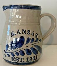 Creamware Hand Thrown Stoneware Jug /Pitcher Stamped Cobalt Blue Kansas EST 1861 for sale  Shipping to South Africa