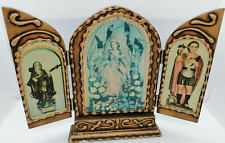 Retábulo antigo tríptico dourado arte religiosa madeira oratório 10,6" comprar usado  Enviando para Brazil