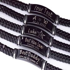 Engraved Personalised Men Leather Bracelet ID Birthday Wedding fathers day gift for sale  Shipping to South Africa