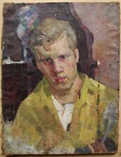 Pintura al óleo soviética ucraniana URSS impresionismo realismo retrato masculino joven segunda mano  Embacar hacia Argentina