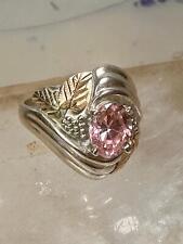 Black Hills Gold ring floral leaves pink CZ size 7 sterling silver women for sale  Shipping to South Africa