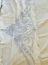 Antiguo conjunto de sábanas y 2 fundas de almohada de lino bordado azul francés sobre blanco de 70""x90 segunda mano  Embacar hacia Argentina