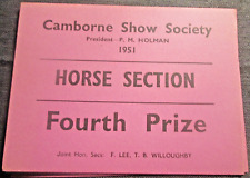 CORNWALL Ephemera 1951. Cartão de prêmio Cambourne Horse Show Society 4º comprar usado  Enviando para Brazil