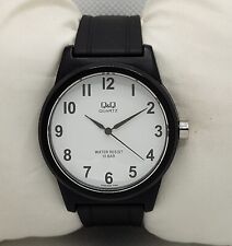 Relógio analógico masculino QQ casual preto estojo plástico mostrador branco pulseira de borracha preta I9 comprar usado  Enviando para Brazil