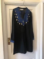 Käytetty, Christophe Sauvat Black & Blue Embroidery Boho Luxury Summer Dress/ Long Top,L myynnissä  Leverans till Finland