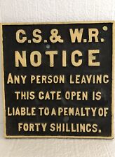 Vintage G.S.W.R. GREAT SOUTHERN WESTERN RAILWAY CAST IRON SIGN 1844-1924 IRELAND for sale  Shipping to Canada