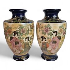 Pair of Japanese Vases Geisha Girls Moriage Enamelled Hand Painted Satsuma Vase for sale  Shipping to South Africa