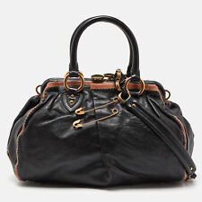 Bolsa satchel Marc Jacobs couro preto/bege com pino de segurança comprar usado  Enviando para Brazil