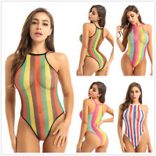 ranrann Sexy Damen Regenbogen Body Transparent Badeanzug Rave Tanz Clubwear comprar usado  Enviando para Brazil