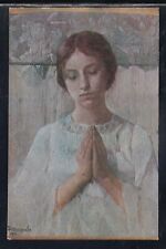 Cartolina donna preghiera usato  Italia