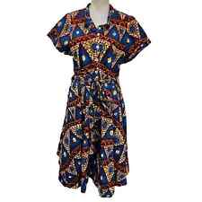 D’iyanu Womens African Geometric Print Belted Shirt Dress Brown Blue Size Large  for sale  Shipping to South Africa