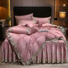 Lace Egyptian Cotton Bedding Set Duvet Cover Bedskirt Pillowcase Queen King Size for sale  Shipping to South Africa