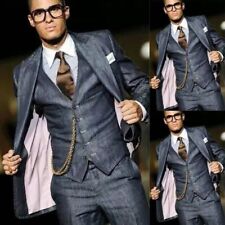 Men Blue Denim Suits 3 Pieces Wide Peak Lapel Formal Slim Fit Tailored Fit  for sale  Shipping to South Africa