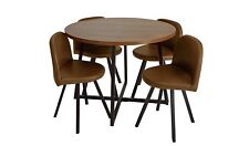 Nomad Modern Round Dining Table and 4 Chairs Faux Leather Oak Effect, used for sale  Shipping to South Africa