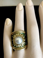 Elizabeth Gage Sun Ring 18k Gold Green Enamel Diamond Akoya Pearl Size 7 Reti for sale  Wildwood