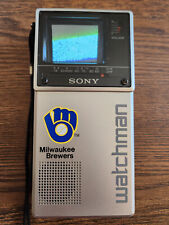 Used, 1984 Sony Watchman FD-20A Vintage Flat B/W Portable TV WORKS - Milwaukee Brewers for sale  Shipping to South Africa