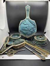 Used, Vintage Green Ladies Art Deco Dresser Vanity Set Of 10 Pieces Celluloid Gorgeous for sale  Shipping to South Africa