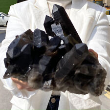 Espécimen mineral de cuarzo negro natural raro hermoso racimo de cristal de cuarzo de 6,23 lb segunda mano  Embacar hacia Mexico