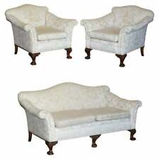 ANTIQUE VICTORIAN SOFA & ARMCHAIR SUITE CHINOISERIE UPHOLSTERY CLAW & BALL FEET for sale  Shipping to South Africa