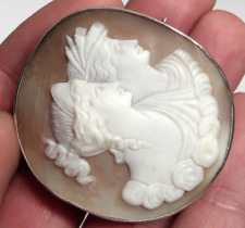 GRAN RETRATO CAMEO DE DOBLE CABEZA GRANDE ANTIGUO VICTORIANO PLATA Natural CARCASA segunda mano  Embacar hacia Argentina