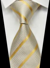 Nova gravata masculina clássica listrada bege dourada 100% seda 3,15 pol. (8 cm), usado comprar usado  Enviando para Brazil