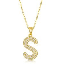 Micro Pave CZ  'S'  Block Initial w/ Paperclip Chain - Gold Plated for sale  Shipping to South Africa